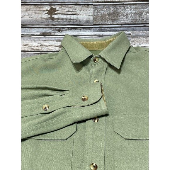 Cabelas Men’s Heavy Button Down Long Sleeve Shirt Green EUC Size M - Picture 1 of 7